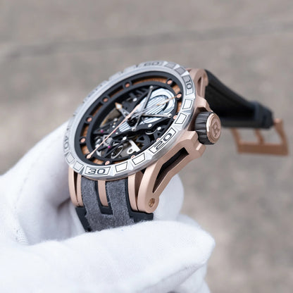 OBLVLO Men's Two Tone Big Skeleton Dial Mechanical Automatic Watch Luminous Waterproof Rubber Band Machinery Clock RD-903
