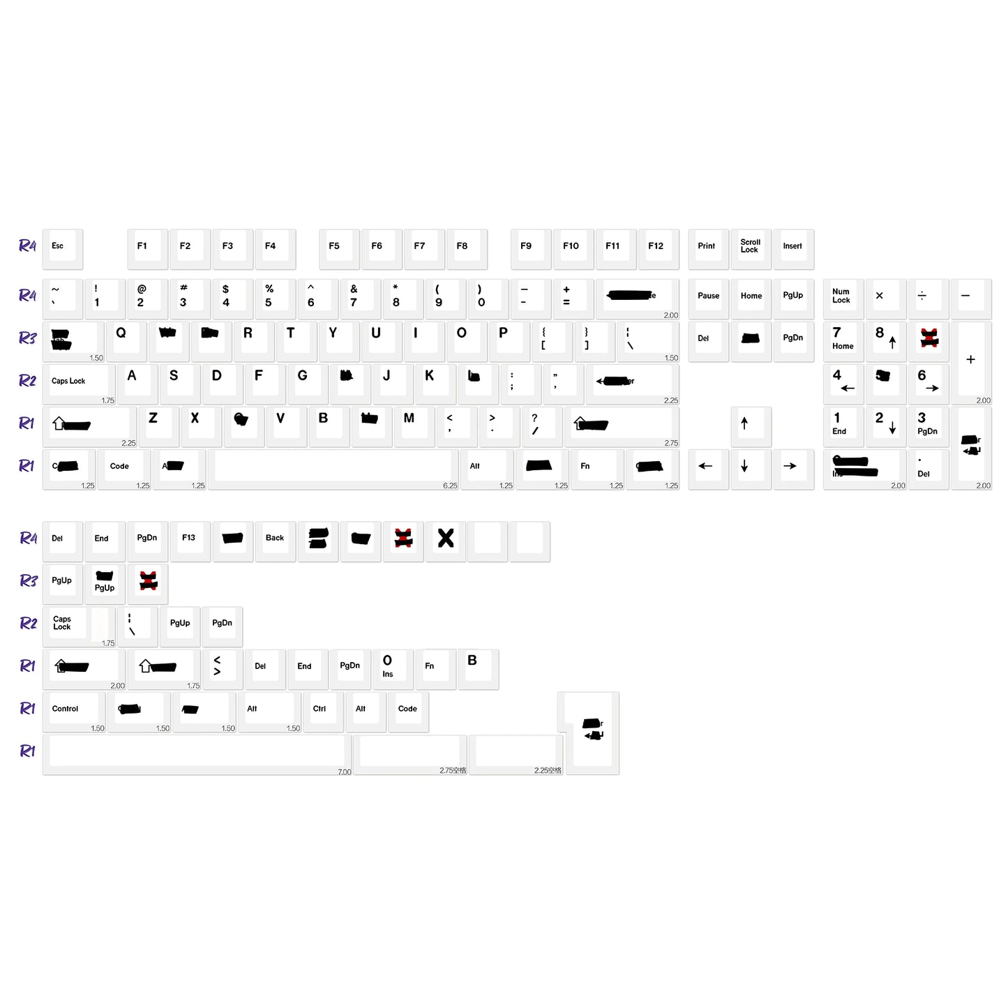 KBDiy Retro GMK Redacted Keycaps White ISO Cherry Profile PBT Keycap Alice Spacer Bar 7u For 60 Mechanical Keyboard MX Switch