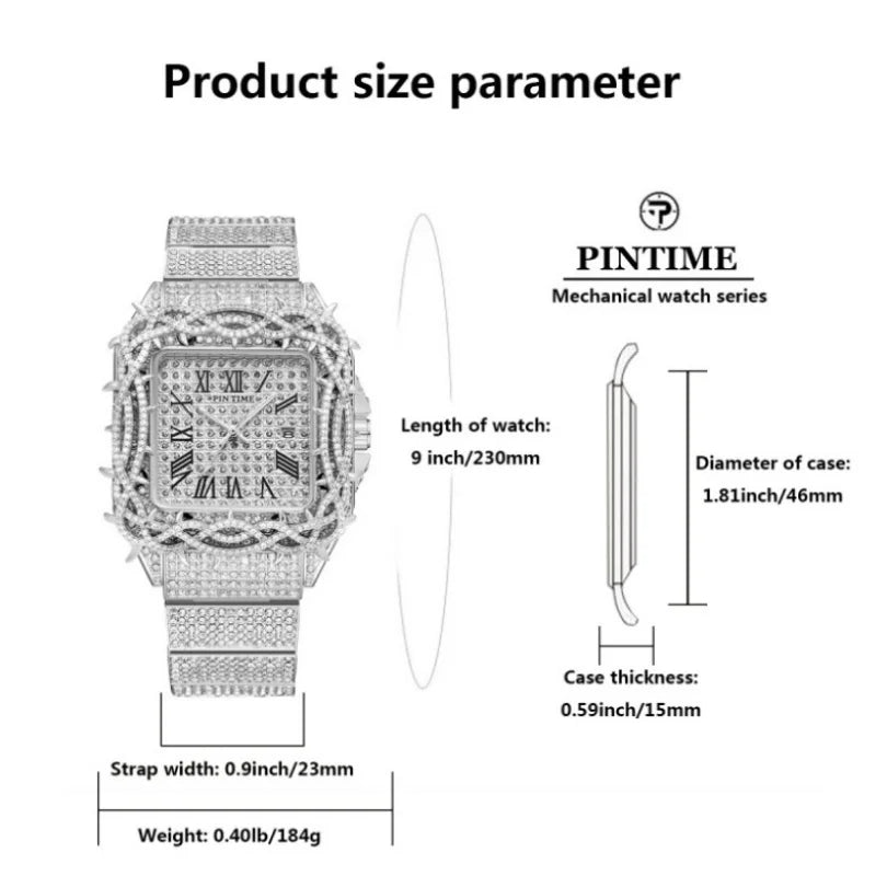 Shine Luxury Hip-Hop Diamond Watch with Emeralds for Men Replica Czech Stone Inlaid Waterproof Gold Watch שעוני יוקרה