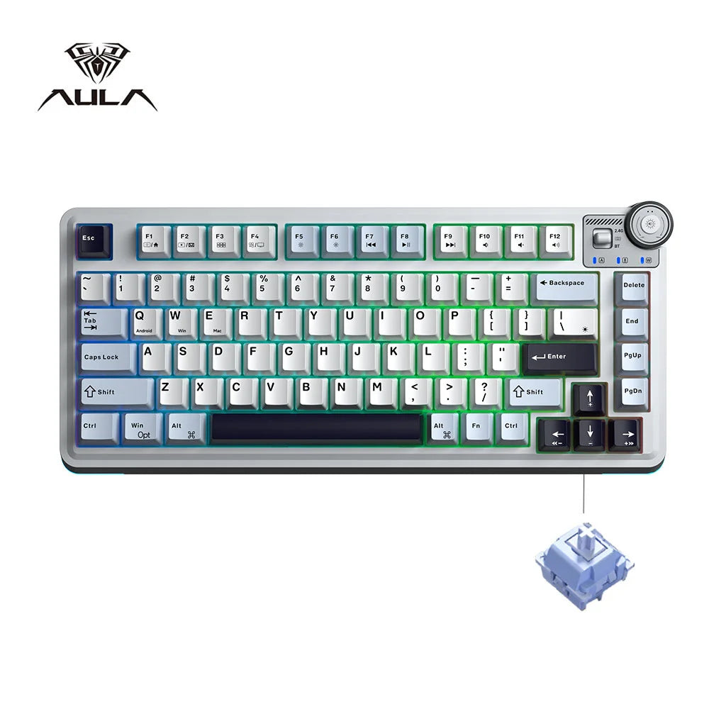 AULA AU75 Wireless Mechanical Keyboard 81 Keys Compact Hot Swappable Custom Keyboard 2.4G/USB/BT5.0 RGB Backlit Gaming Keyboard
