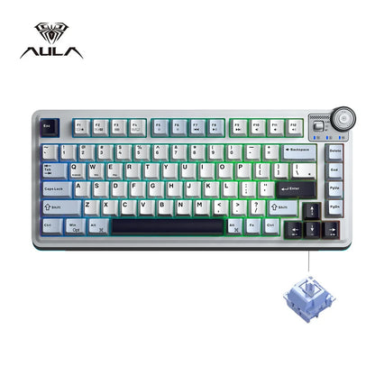 AULA AU75 Wireless Mechanical Keyboard 81 Keys Compact Hot Swappable Custom Keyboard 2.4G/USB/BT5.0 RGB Backlit Gaming Keyboard