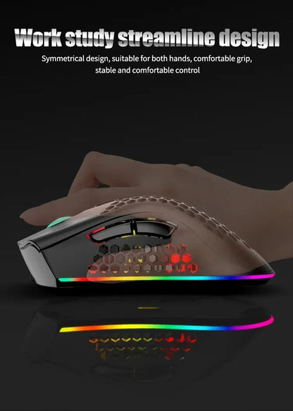 BM600 Wireless Gaming Mouse USB 2.4GHz Rechargeable RGB Wireless Mouse, Ergonomic Honeycomb Optical Mouse for PC, Laptop & Office