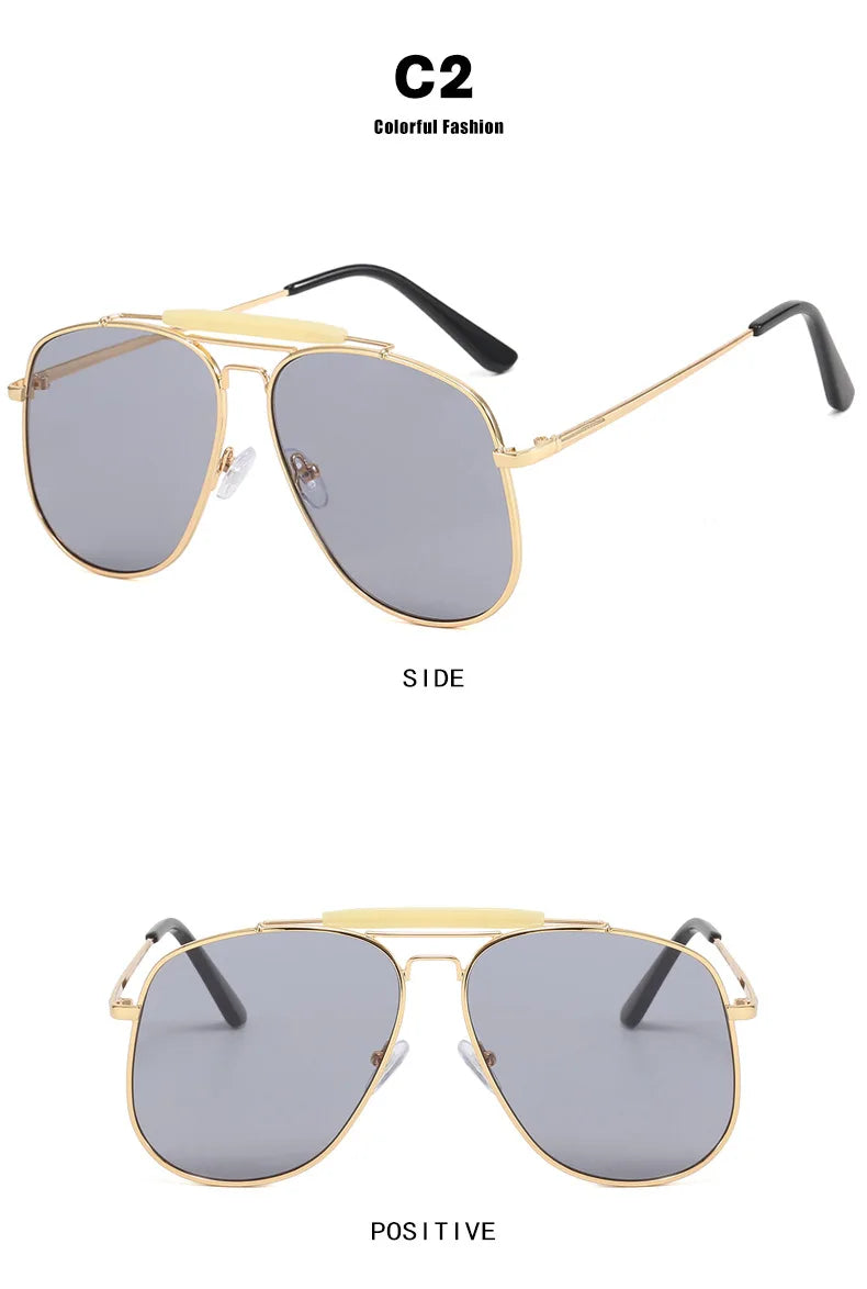 Metal Frame Pilot Sunglasses For Women Double Bridge Champagne Sun Glasses Woman Luxury Square Clear Oversize Shades