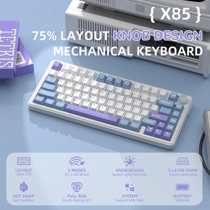 Teclado mecânico ATTACK SHARK X85 Tri-mode Gasket 75% com botão CNC, acolchoamento de 5 camadas, hot-swappable, retroiluminação RGB, NKRO