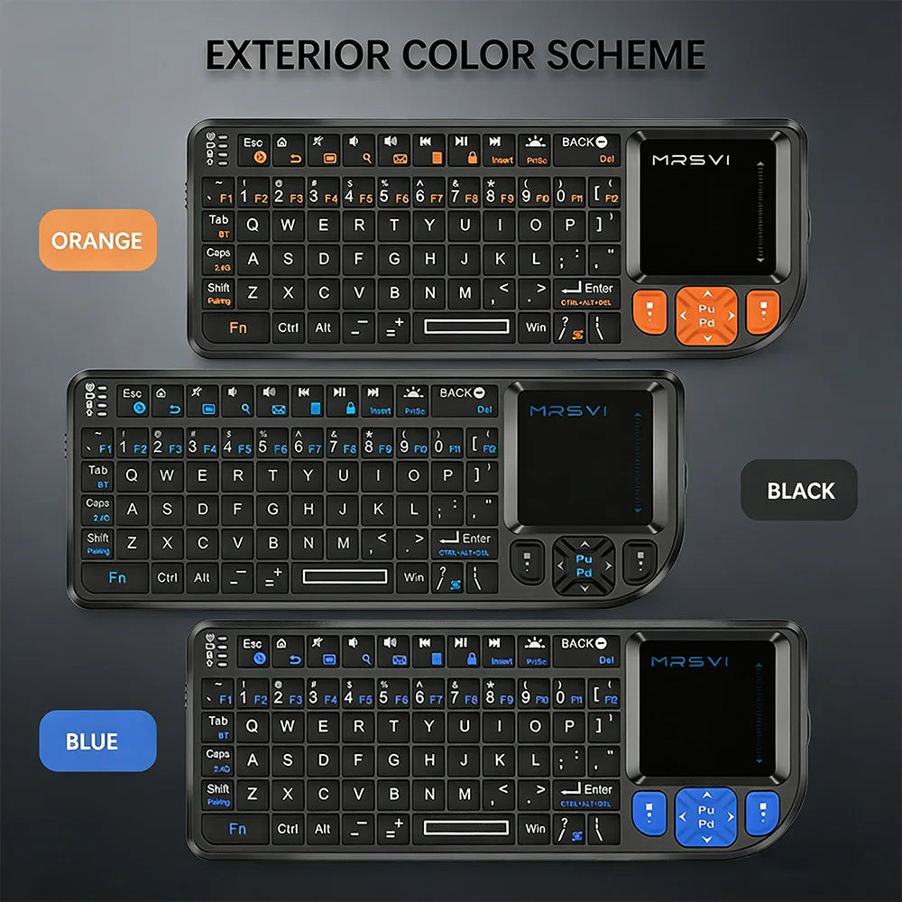 MRSVI Mini Teclado A8 PLUS, teclado sem fios retroiluminado 2.4GHz e Bluetooth5.0 com touchpad para Android TV Box, Mac, portátil, Windows