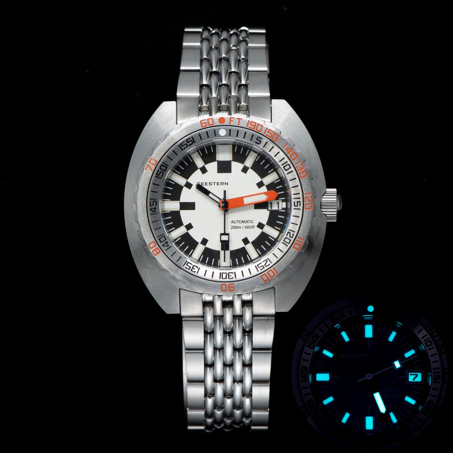 SEESTERN Men Diving Watch Automatic Luminous Date Waterproof Turn Bracelet Wristwatches Retro SUB300T Mechanical Sapphire Glass
