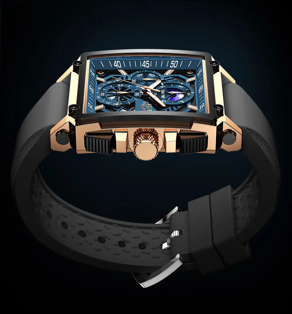 New LIGE Mens Watches Top Brand Luxury Hollow Square Sport Watch For Men Fashion Silicone Strap Waterproof Quartz WristWatch+Box