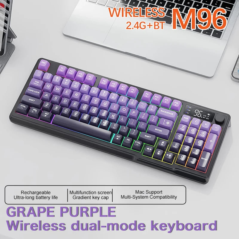 Teclado Bluetooth Sem Fios M96 FREEWOLF com Ecrã Gaming, Ecrã Eletrónico, Ligação a Vários Dispositivos, Ergonomia Gaming