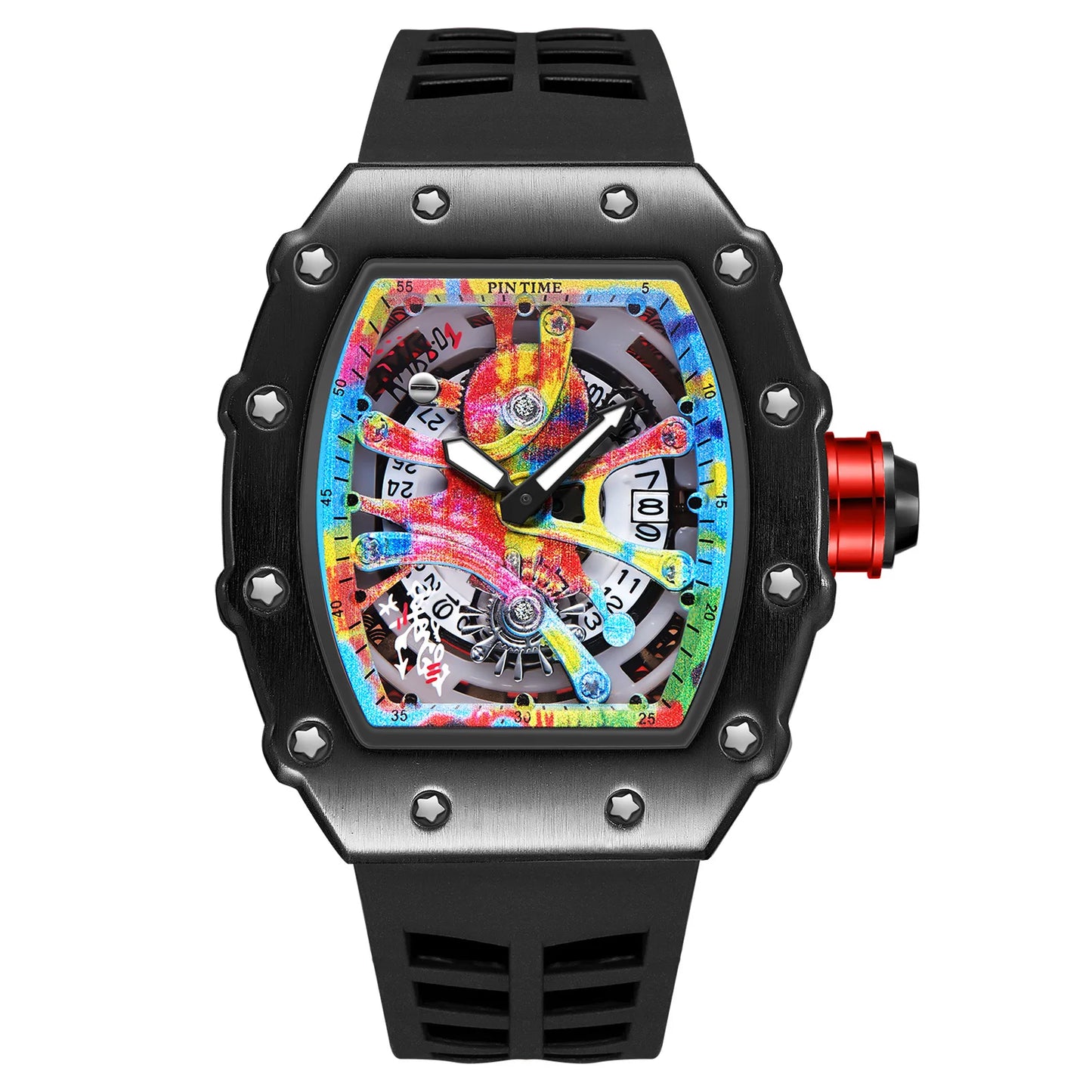 Luxury Men Watch Tonneau Fashion Men Quartz Watches Classic Graffiti Dial Auto Date Waterproof Sport Wristwatches Clock reloj