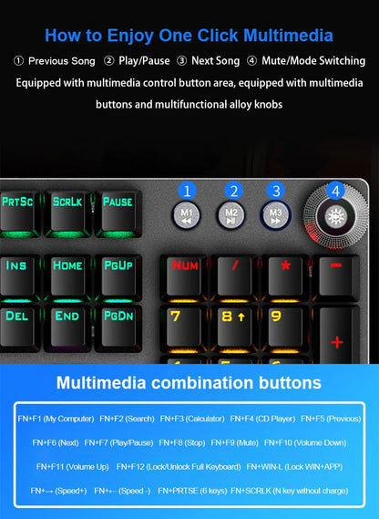 Teclado Mecânico AULA F2088 com Fio para Gaming, Botão Multifuncional, 104 Teclas, Retroiluminação Magic e Programação de Macros para Computador