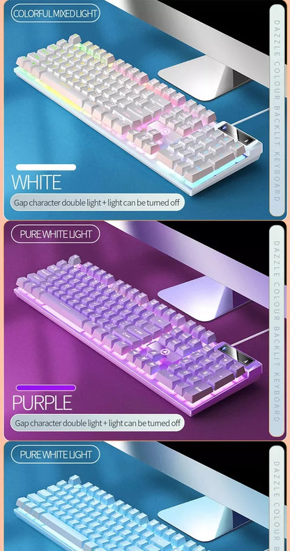 K500 Pink Wired Gaming Keyboard 104 Keys with White Pink Keycaps, USB Full Size Pink Wired Gaming Keyboard for PC, Laptop & Desktop