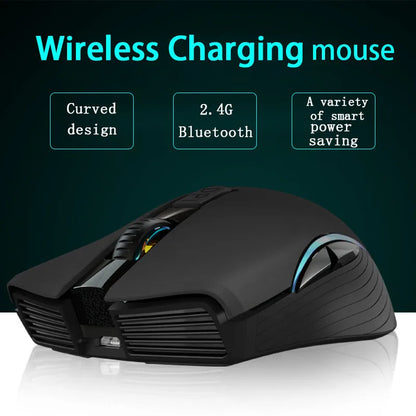Rechargeable Dual Mode Bluetooth Wireless Mouse, 2.4GHz USB Optical Gaming Mouse with 2400 DPI, Ergonomic Rechargeable Wireless Mouse for PC, Laptop & Mac