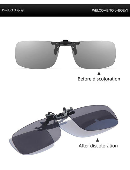 CAPONI New Sunglasses Clip For Men Square Polarized Photochromic Glasses Clip Flipped Up Protect Eyes Light Clip On Frame BS1282