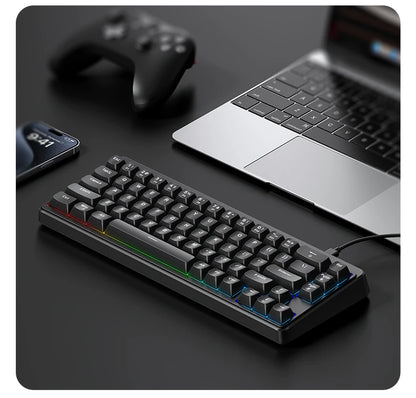 FREEWOLF M68SE Teclado Mini com Fio de 68 Teclas, Retroiluminação RGB, Type-C, Layout 68%, Compacto para Gaming, Escritório, PC e Portátil
