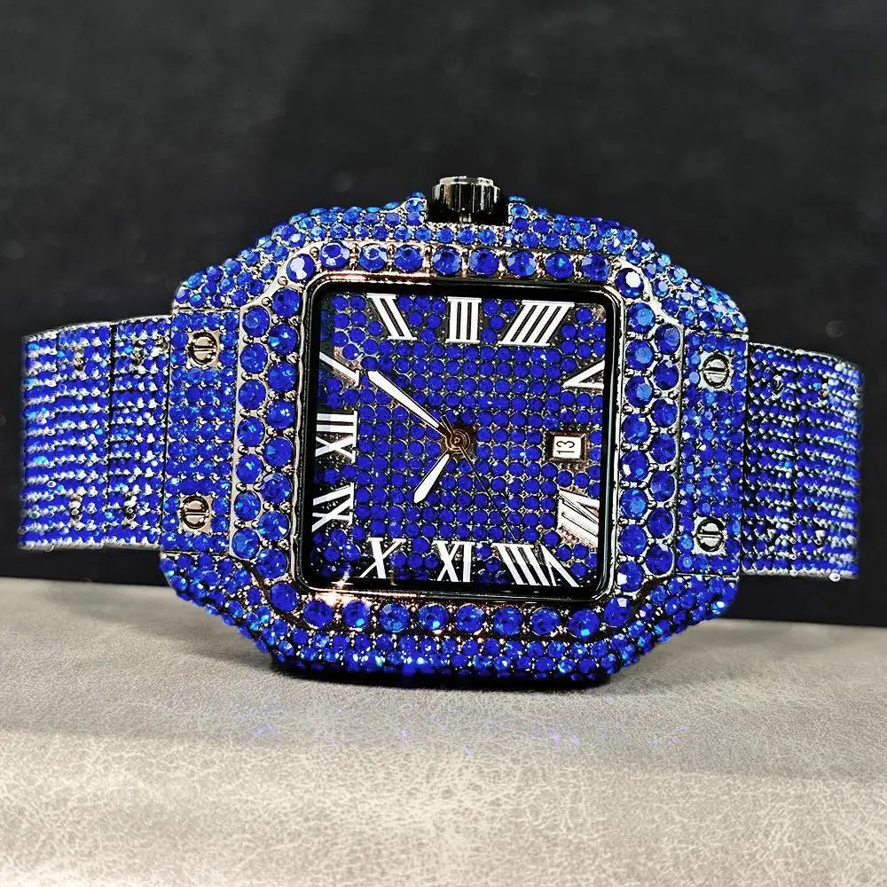 Hot UNIGUET Men's Square Watch Luxury Hip Hop Diamond Jewelry Waterproof Stainless Steel Quartz Wristwatch Fashion Man Accessory