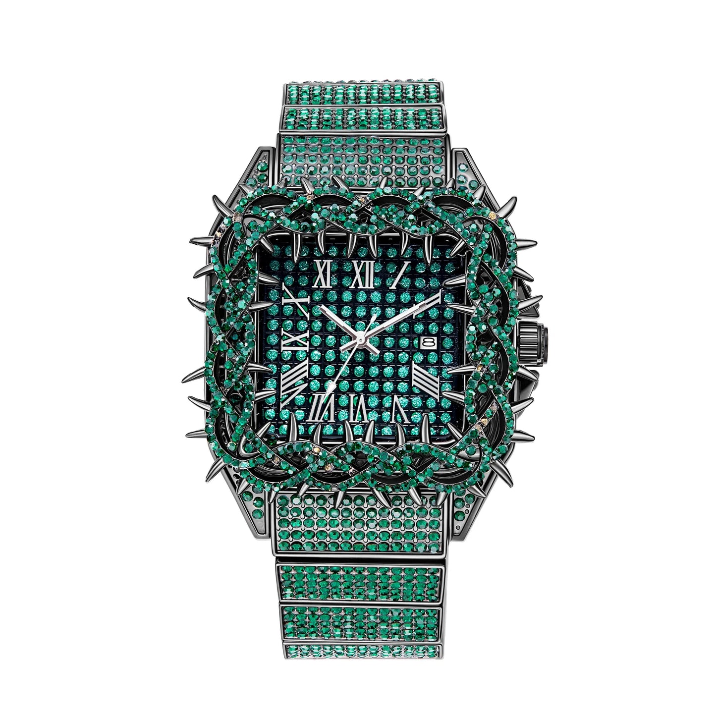Shine Luxury Hip-Hop Diamond Watch with Emeralds for Men Replica Czech Stone Inlaid Waterproof Gold Watch שעוני יוקרה
