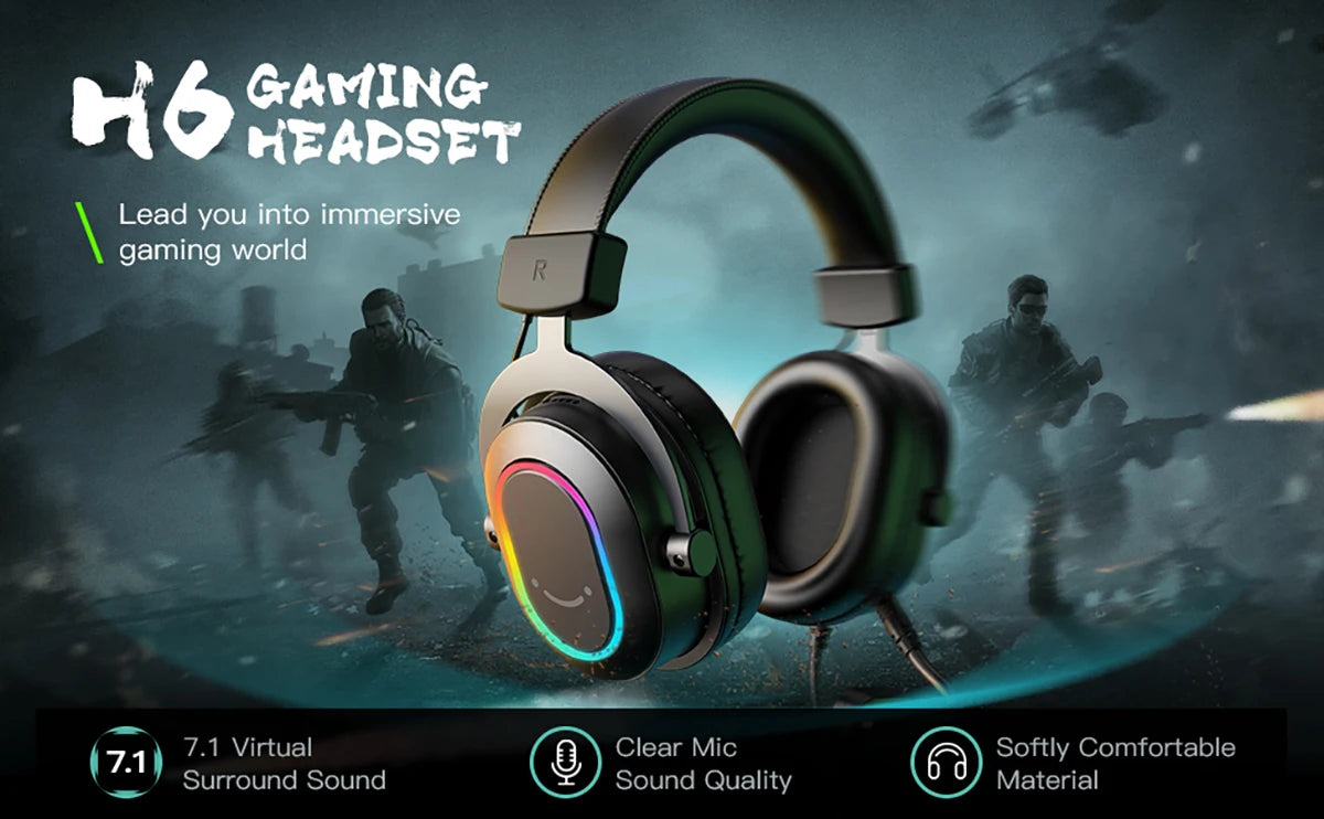 FIFINE RGB Gaming Headset with Mic – 7.1 Surround Sound Over-Ear Wired Headphones for PC, PS4 & PS5 with 3 EQ Modes