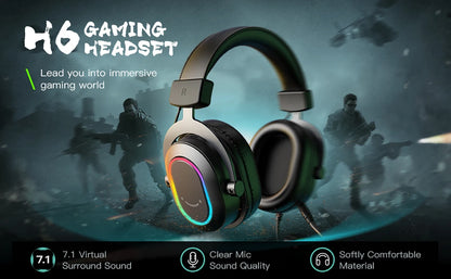 FIFINE RGB Gaming Headset with Mic – 7.1 Surround Sound Wired Over-Ear USB Headphones for PC, PS4, PS5, with EQ Modes & Noise Isolation