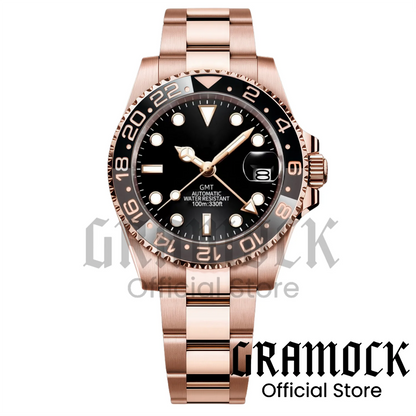 Gramock Rose Gold 40MM GMT NH34A Mechanical Watches Date Sapphire Crystal 100M Diving Rotating Bezel Men's Automatic Wristwatch