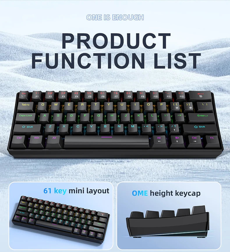 Teclado mecânico gaming com fios APAYADO K61 60% Mini Phantom RGB, 61 teclas, switches vermelhos/azuis, ergonómico, portátil para PC/portátil