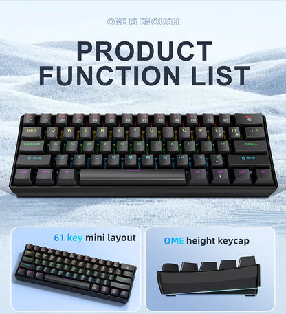 Teclado mecânico gaming com fios APAYADO K61 60% Mini Phantom RGB, 61 teclas, switches vermelhos/azuis, ergonómico, portátil para PC/portátil