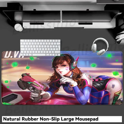 Accesorios Gaming O-Overwatch D-D.va Alfombrilla de Ratón Grande, Alfombrilla para Teclado y Ratón PC, Deskmat XXL Extendida, Alfombrilla Gamer