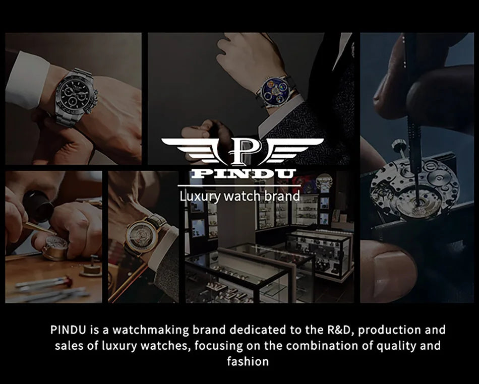 PINDU Watch Top Brand Luxury Upgraded Version Button Roulette Men's Mechanical Watch Stainless Steel NH35A Sapphire Glass Watch