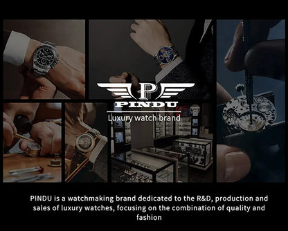 PINDU Watch Top Brand Luxury Upgraded Version Button Roulette Men's Mechanical Watch Stainless Steel NH35A Sapphire Glass Watch