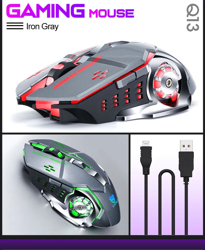 Rechargeable Wireless Gaming Mouse with RGB Backlit, Silent Click, Ergonomic Optical Wireless Mouse for PC, Laptop & Desktop, 2400 DPI