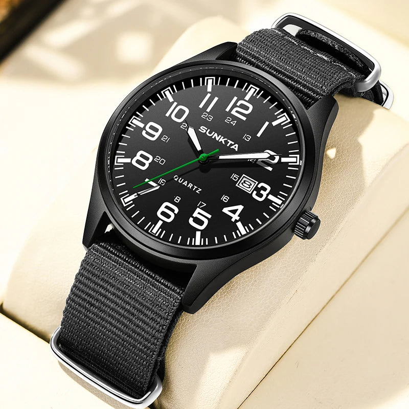 2026 SUNKTA Top Luxury Mens Watch Fashion Casual Quartz Wristwatches Luminous 30M Waterproof Nylon LIGE Watches Men Gifts Reloj