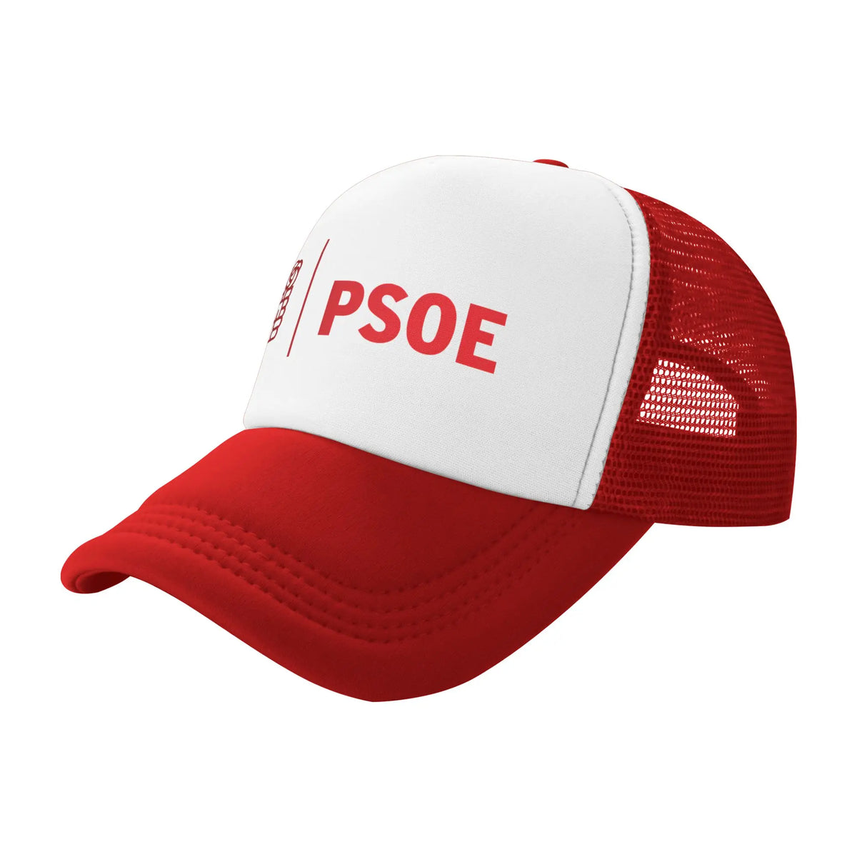 PSOE-logo, Pedro Sanchez, verkkokangas-trucker-lippis, trendikäs kesäinen, hengittävä, verkkokangaspohjainen baseball-lippis, säädettävä, vapaa-ajan käyttöön