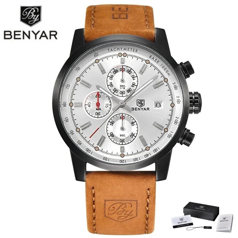 Montre pour homme BENYAR 5102 – Chronographe sportif de luxe à quartz, accessoire de mode d'une grande marque