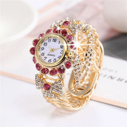 5PCS Luxury Rhinestone Women Watches Jewelry Set Fashion Adjustable Bangle Ladies Quartz Wristwatch Reloj Mujer（Without Box）