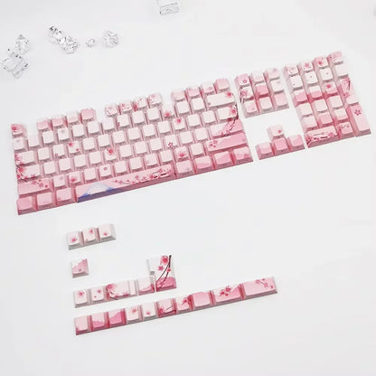 Conjunto de Keycaps Sakura Pink com Gravação Lateral em PBT Translúcido, 127 Teclas para Teclados Mecânicos MX Switch 60/84/90/104/108