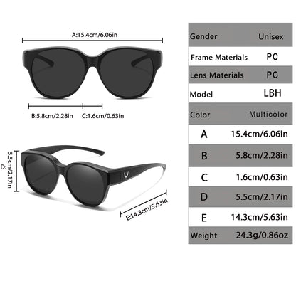 Over Glasses with Box Cover Over Myopia Eyeglasses Unisex Round Shades with UV protection Outdoor Sports Fishing Hiking Cycling