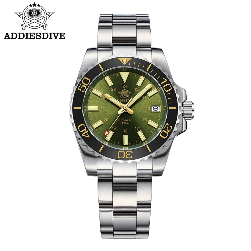 ADDIESDIVE Men's Diver's Watch 200m Sapphire Luminous Ceramic Bezel Men's Analog Mechanical Watch Stainless Steel Diving Watches