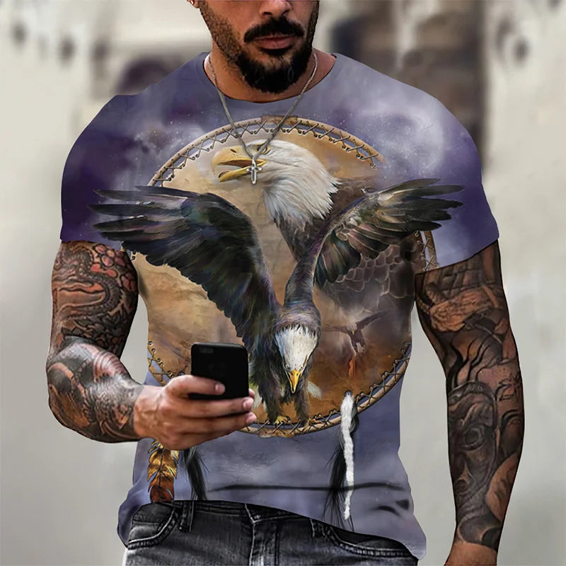 3D Printed Funny Eagle T Shirt For Men Cool Animal Pattern Tees Summer Harajuku Loose Round Neck Tops Short Sleeve Kids T-Shirts