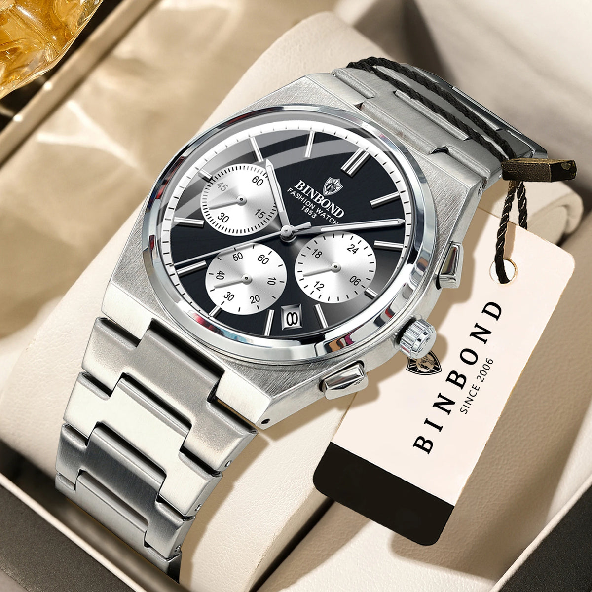 BINBOND nauwkeurig quartzhorloge voor heren, robuust, automatische datum, chronograaf, verlicht, waterdicht, luxe, casual herenhorloge Reloj