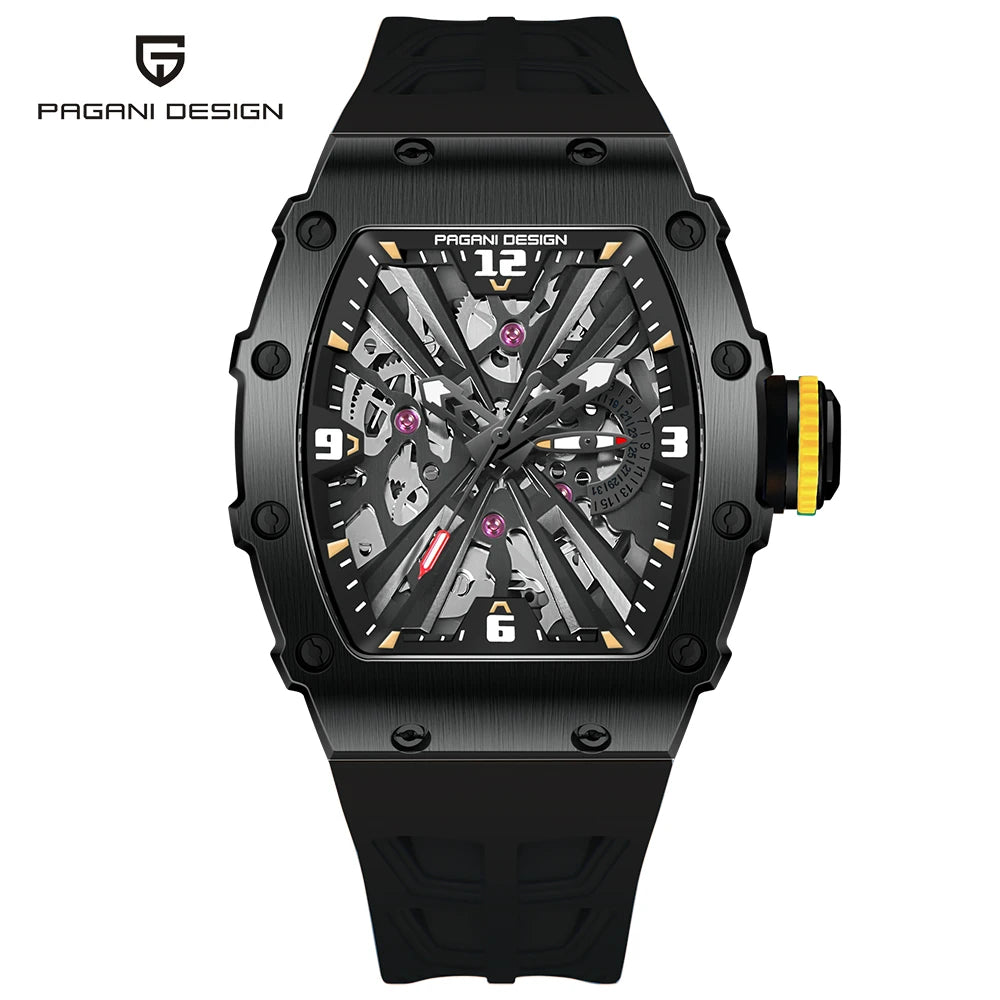 PAGANI DESIGN Newest Luxury Skeleton Watches VH65 Man Quartz Watch 42MM Rubber Strap Sapphire Glass Waterproof reloj hombre