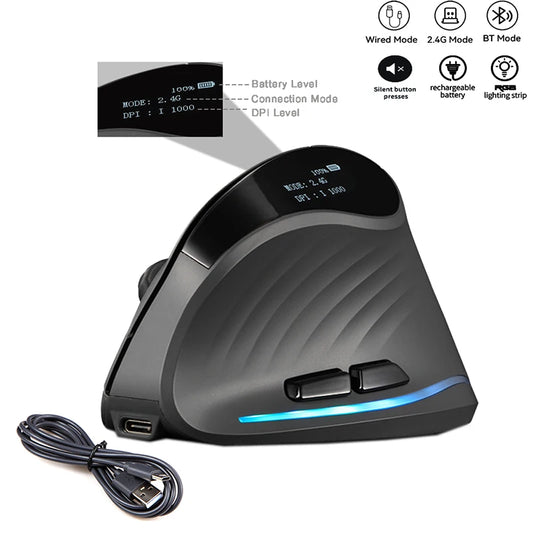 Mouse verticale wireless ricaricabile con display, ergonomico, 6 pulsanti programmabili, gaming per gamer desktop