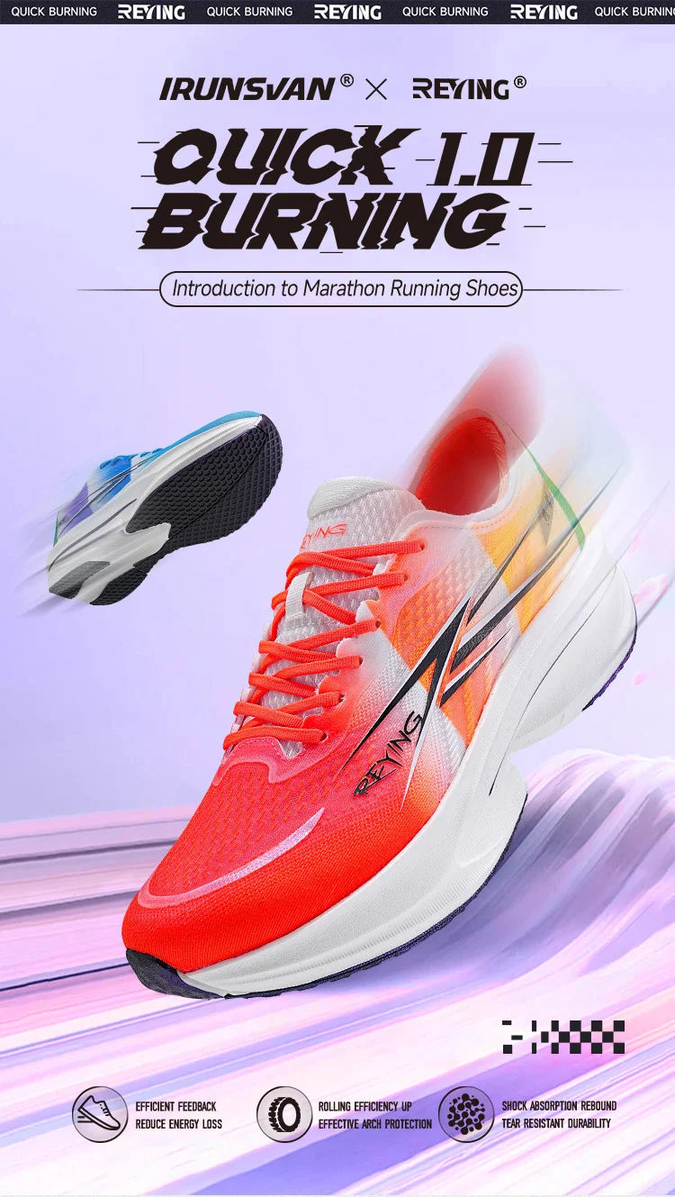IRUNSVAN Fast Burning 1.0 Carbon Plate Marathon Training Running Shoes Breathable, Protective Arch, Shock Absorbent, Lightweight