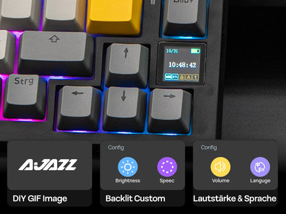 ISO-DE Layout AJAZZ AK820 PRO 75% QWERTZ German Layout Mechanical Keyboard Tri-Modes Wireless Keyboard with TFT Screen NKRO RGB