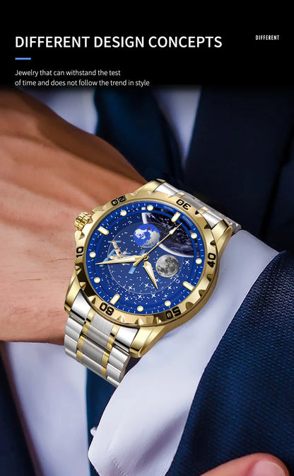 Glenaw Top Luxury Moon Rotation Stylish Personalized Fully Automatic Mechanical Men's Luminous Waterproof Watch