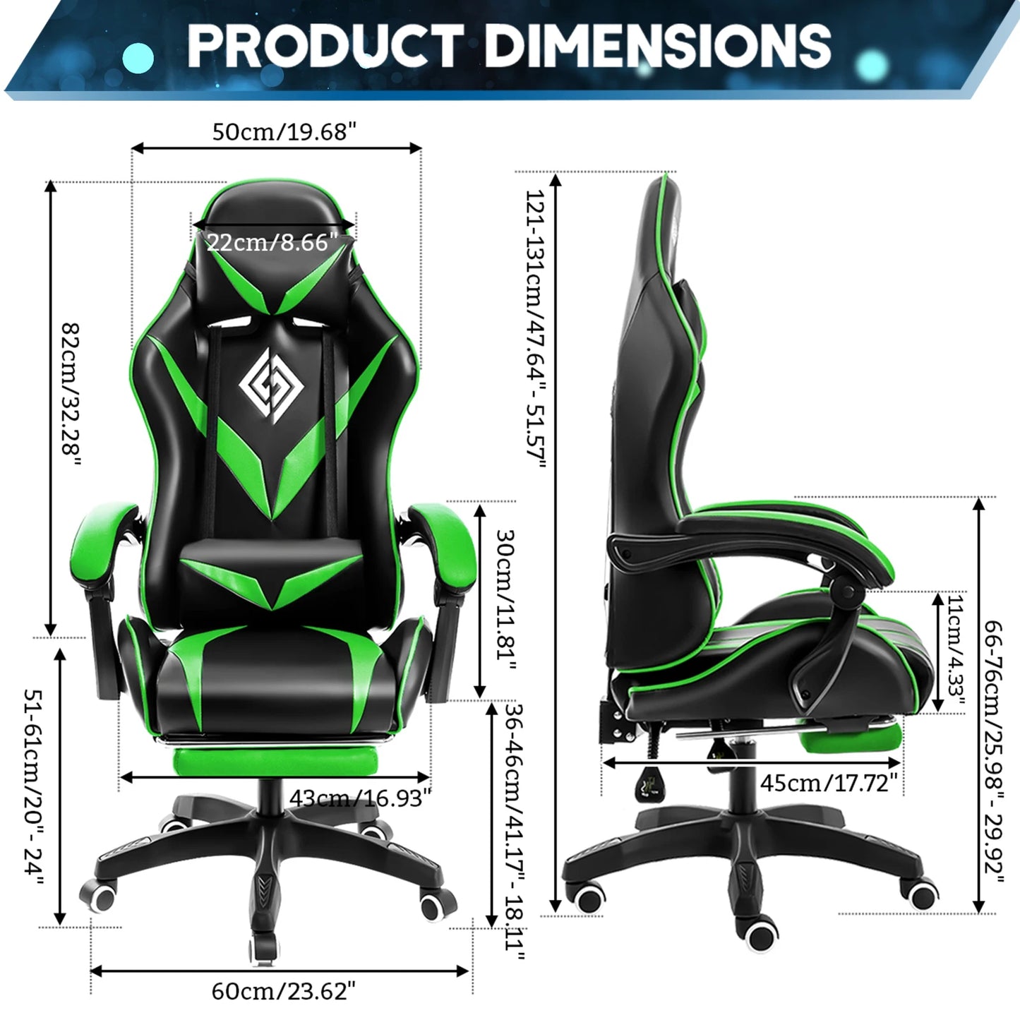 200Lbs Gaming Chair with Massage Lumbar Support, Ergonomic PC Gaming Chair with Footrest, Reclining Adjustable Armrest Computer Chair