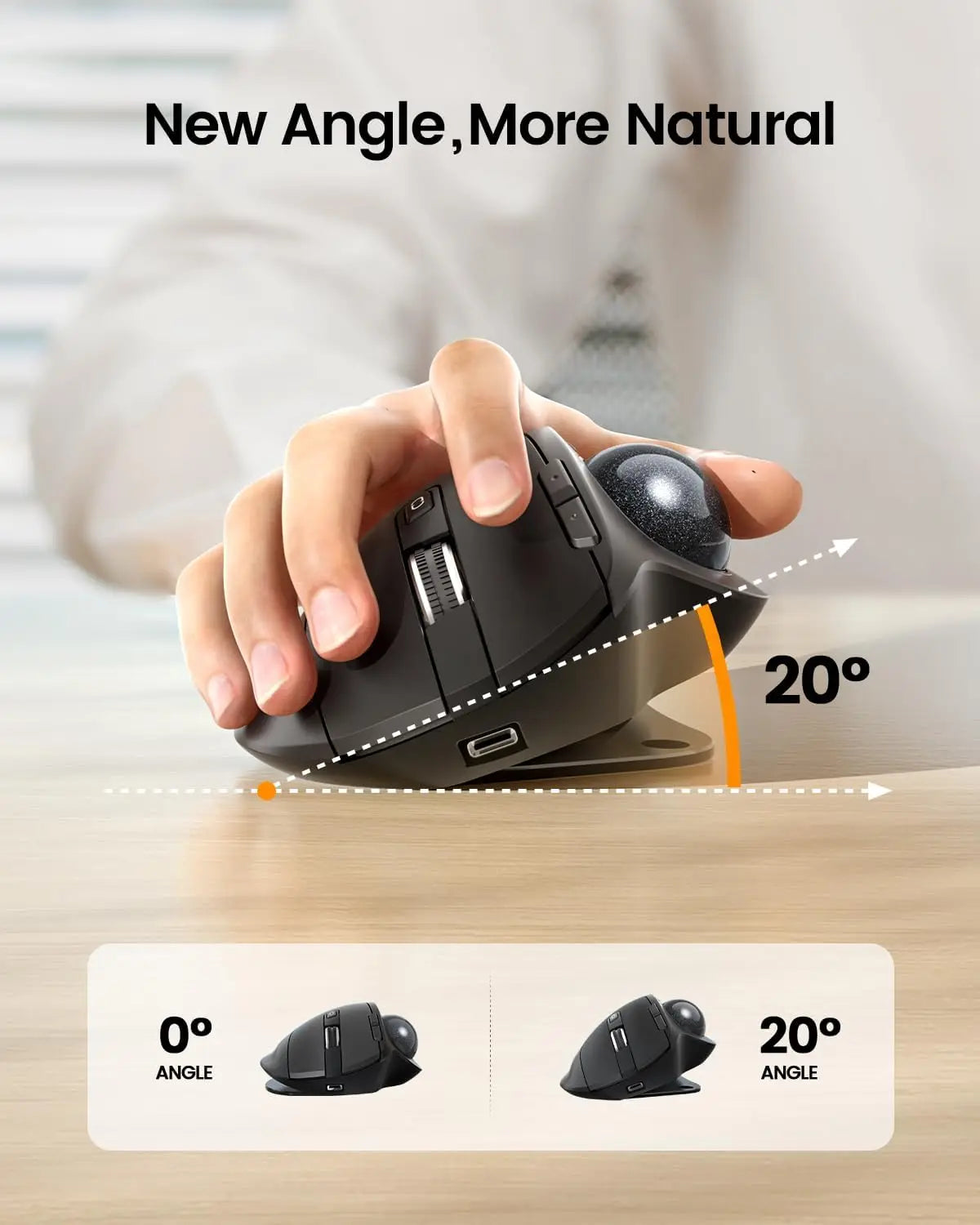 ProtoArc EM01 NL Wireless Trackball Mouse, Ergonomic Bluetooth Thumb Trackball Mouse, Rechargeable Multi-Device Wireless Mouse for Laptop, PC & Mac