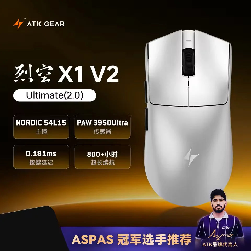 Mouse wireless ATK Blazing Sky X1 V2 Ultimate Dual Mode ultraleggero PAW3950 Ultra Dual 8K HZ a bassa latenza con ergonomia personalizzata