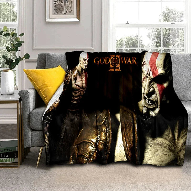 3D God of War Games Gamer Kratos HD Blanket,Soft Throw Blanket for Home Bedroom Bed Sofa Picnic Travel Office Cover Blanket Kids