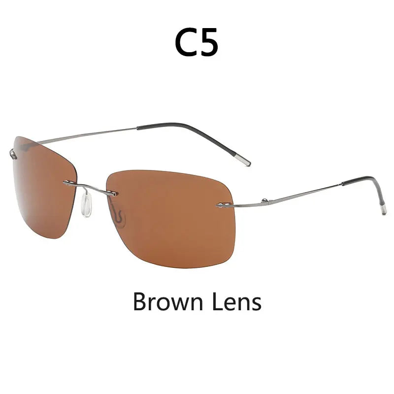 Titanium Frameless Polarized Sunglasses Driver Driving Night Vision Goggle Folding Ultra Light Color Film Titanium SunglassUV400