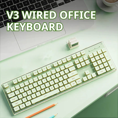 Teclado EWEADN V3 com Fio Silencioso para Escritório e Gaming, Design de Teclas Film, Ergonómico, para Windows/Portátil/PC/Desktop, Acessório de E-sports