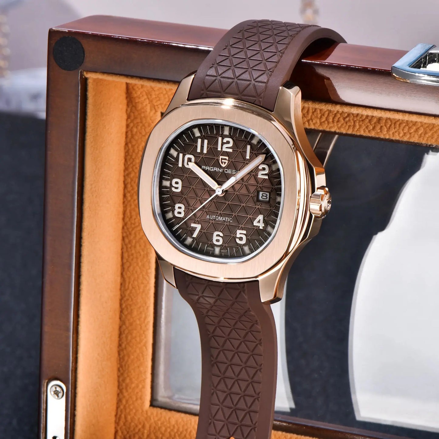 PAGANI DESIGN 2026 New Men's Watches Rose Gold Top Luxury  Automatic Watch For Men Barrel dial Steel Mechanical Wristwatch Men